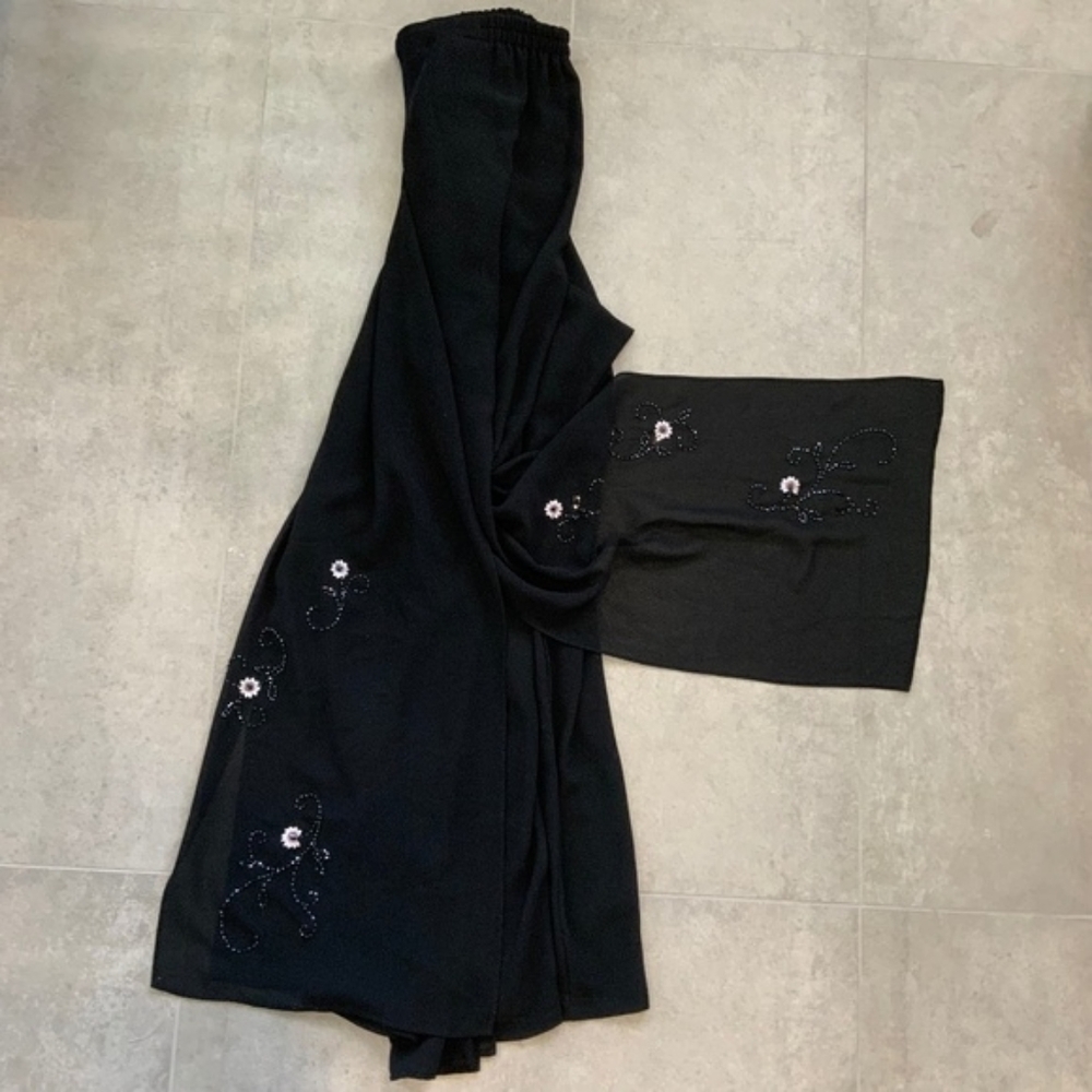 ADRIANNA PAPELL BEADED, SHEER WIDE-LEG PALAZZO PANTS, BLACK, SZ 1X